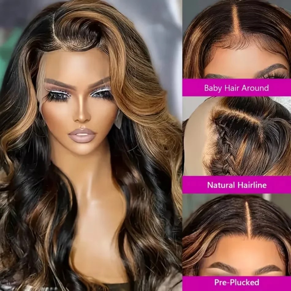 P1B30 تسليط الضوء على 13X6 الدانتيل الباروكة الأمامية شعر الإنسان 5X5 Hd الدانتيل إغلاق شعر مستعار غلويليس Bdoy موجة خصلات الشعر المستعار الإنسان البرازيلي 30 38 بوصة #3