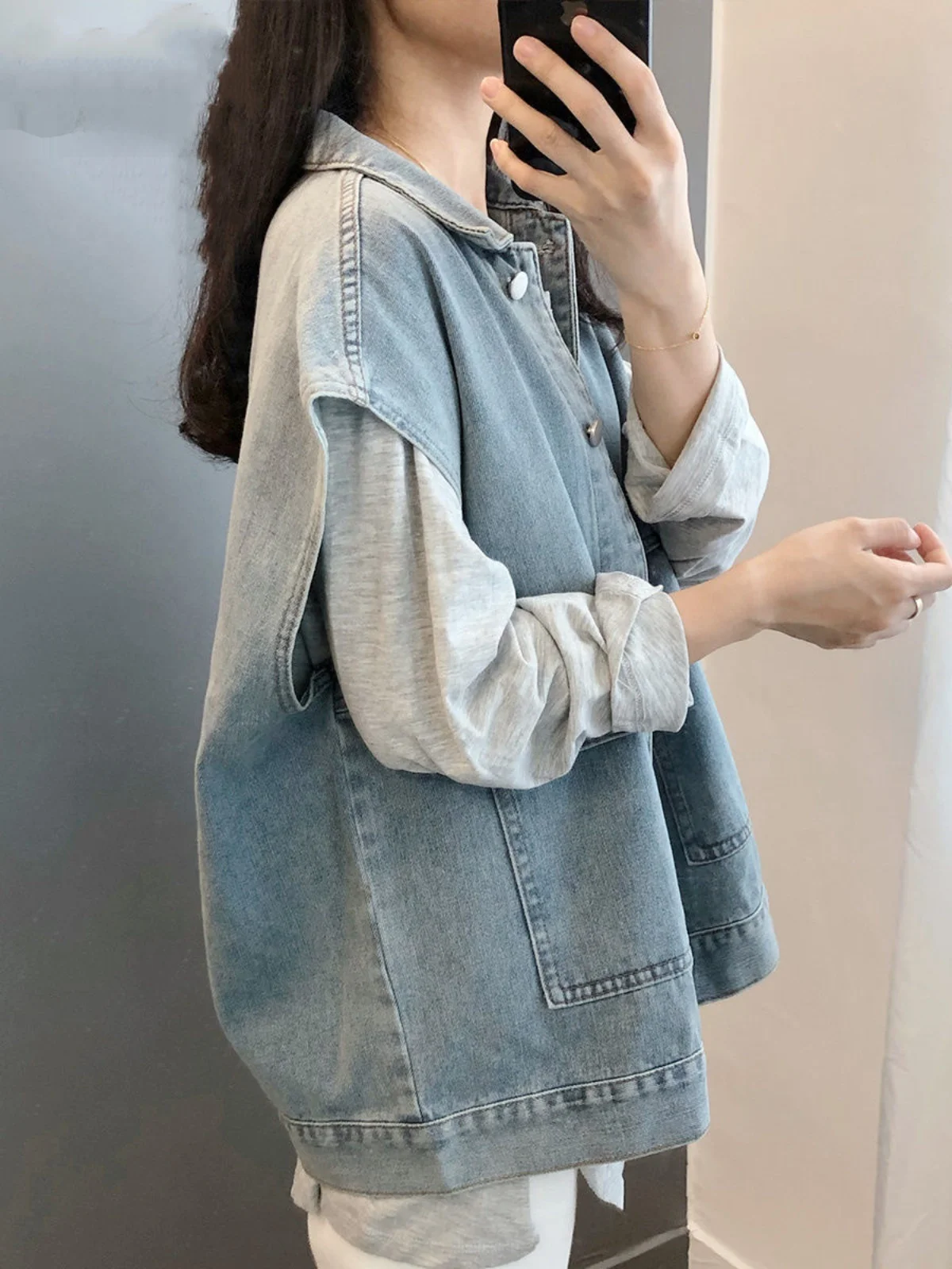 Loose Women's Denim Vest Spring 2026 New Style plus Size Workwear Jacket Sleeveless Outerwear V-Neck Single Button Fastening