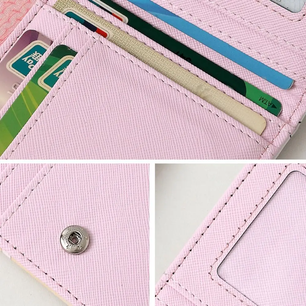 귀여운 짧은 지갑 만화 동전 지갑 소녀용 PU 가죽 돈 가방 미니 휴대용 보관 가방 카와이 카드 홀더