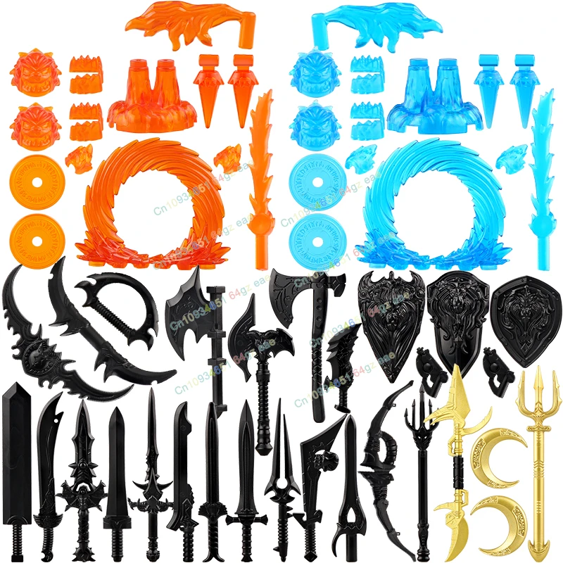 10PCS PJT08 Medieval Military Cavalry Knights Weapons Bows Axe Shield Sword Flame Arm Leg Bricks Accessories Kids Figures Toys