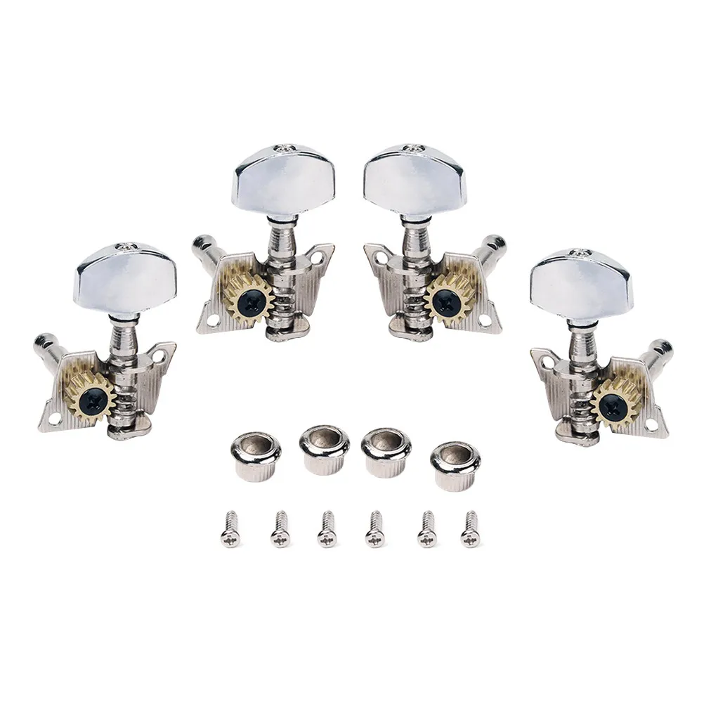 4Pcs Ukulele Tuning Pegs Strong Metal Sealed Machine Heads 2 Left 2 Right Amber Plastic Buttons 4 Nuts 8 Screws Acoustic Ukulele