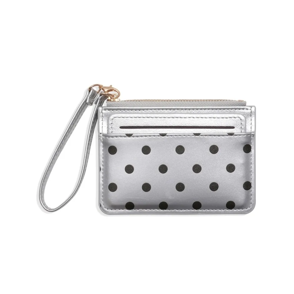 Ultra Light Polka Dot Card Holder PU Leather Ultra Slim Minimalist Coin Purse Zipper Multi Card Slots Women Mini Wallet Backpack