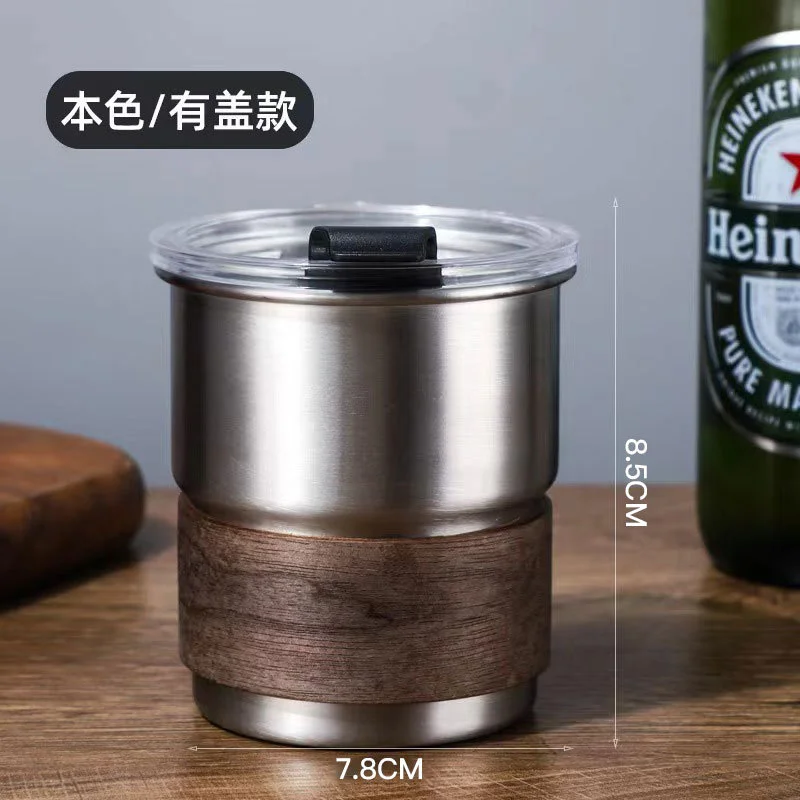 Custom Saudi Arabia Flag Logo Stainless Steel Cup Portable Beer Mug with Lid Wood 300ml Outdoor Camping Coffee Mug