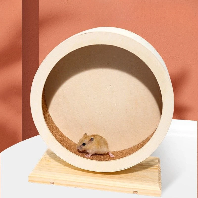 

Hamster Wooden Silent Running Wheel Bracket Golden Hamsters Exercise Wheels Large Size Sports Anti Slip Roll Roller Toy