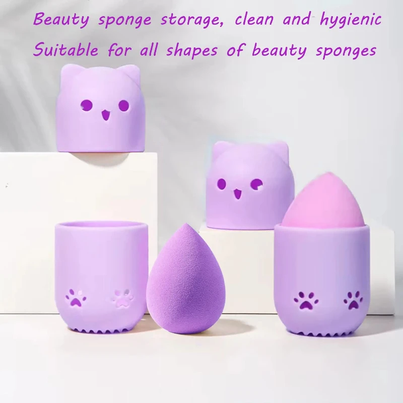 Cute Silicone Makeup Sponge Holder Cat Shaped Sponge Rack Powder Puff Case Cosmetic Blender Sponge Box Makeup Egg Drying Case