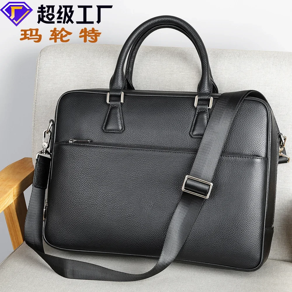 Hot selling new leather briefcase men\'s business travel password lock layer cowhide laptop bag