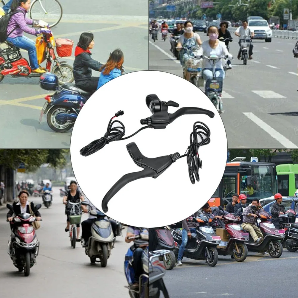 

1 pair Aluminum Alloy Brake Handle Lever Black 22mm Hole Diameter Brake Lever with Bell Waterproof Electric Bike Brake Handle