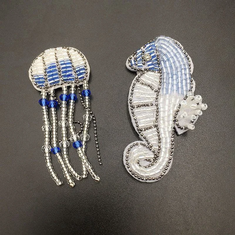 Jellyfish Beads Patches Sew on Whale Stripes for Appliques Undersea Animals Patch Hippocampus Jellyfish Clothing Badges Patch