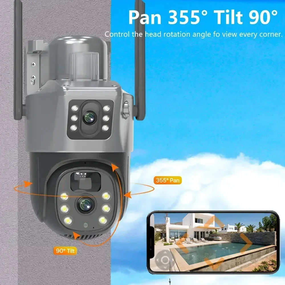 4K 8MP WiFi พลังงานแสงอาทิตย์กล้อง PTZ Dual เลนส์ Dual หน้าจอแบตเตอรี่กล้องวงจรปิด PIR Motion Detection มนุษย์การติดตามอัตโนมัติกล้องเฝ้าระวัง