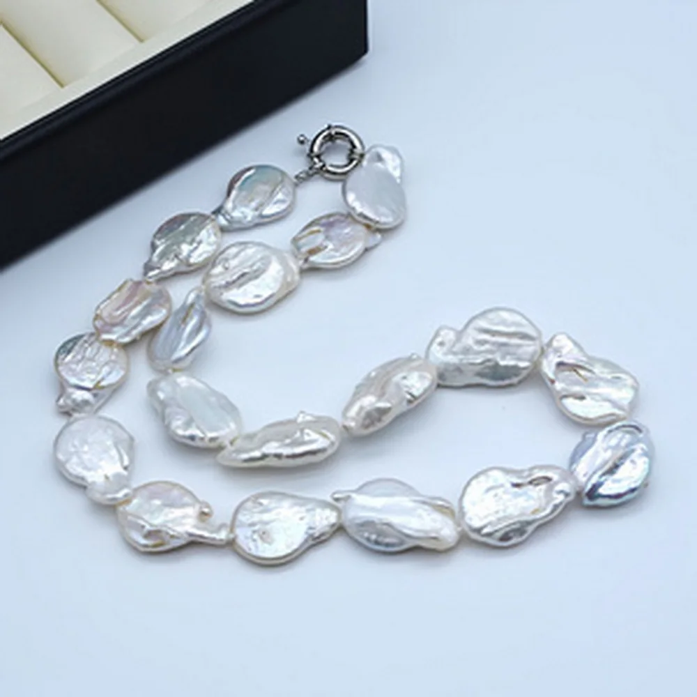 White Baroque Necklace Natural Coin Drop Shape Pearl Necklace Design Exaggerated Women Necklaces Free Shipping Mom Gifts