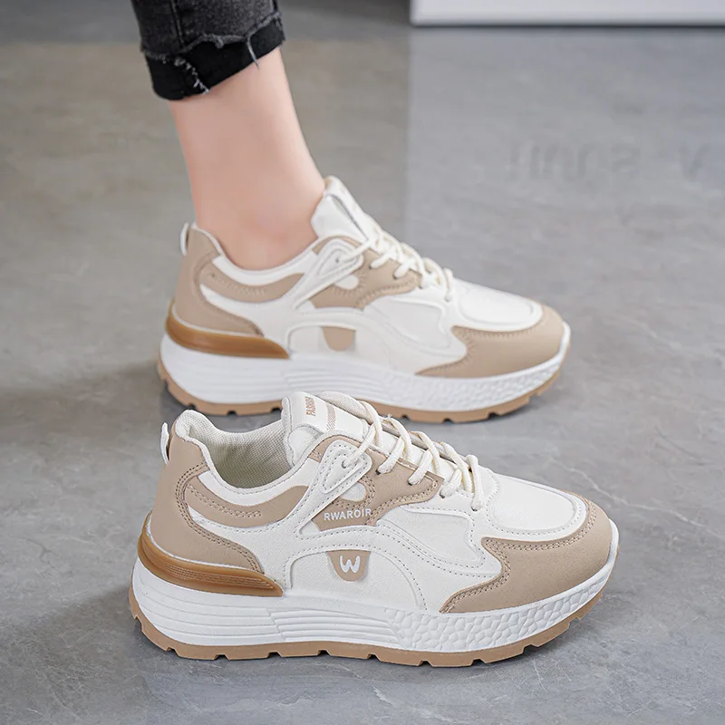 

Четырехсезонная женская обувь на плоской подошве с низким берцем и круглым носком, модная новая повседневная спортивная обувь на толстой подошве со шнуровкой и цветными блоками