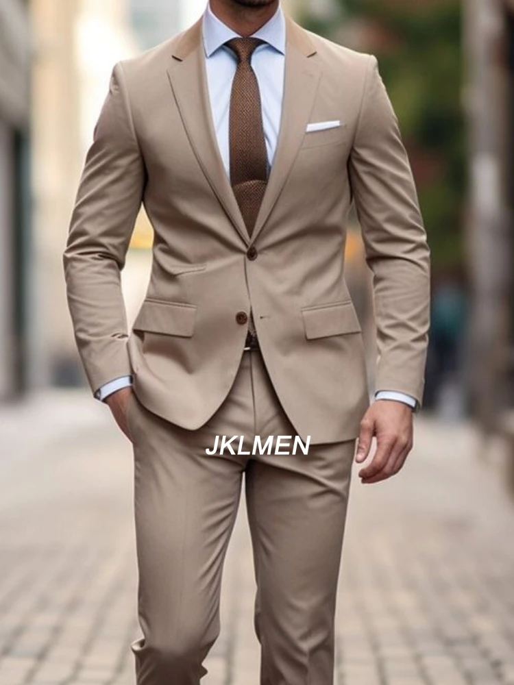 

Light Brown Man Suits Tailor Made Wedding Tuxedo Slim Fit Men Suit Notched Lapel Jacket with Pants 2 Pieces Set