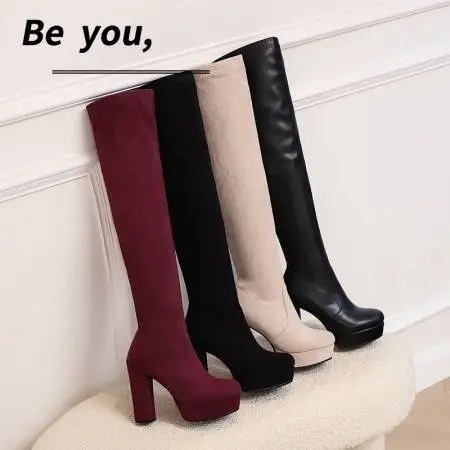 Fashion Thigh High Boots Women Platform Sexy Soft Stretch Over-the-Knee Boots High Heels Designer Long Shoes Lady Large Size 43