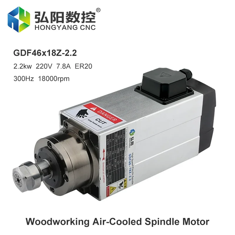 

2.2KW Air-Cooled Spindle Motor 380V 220V 18000rpm Chuck ER20 300Hz 4 Bearing CNC Milling Machine Woodcarving Spindle
