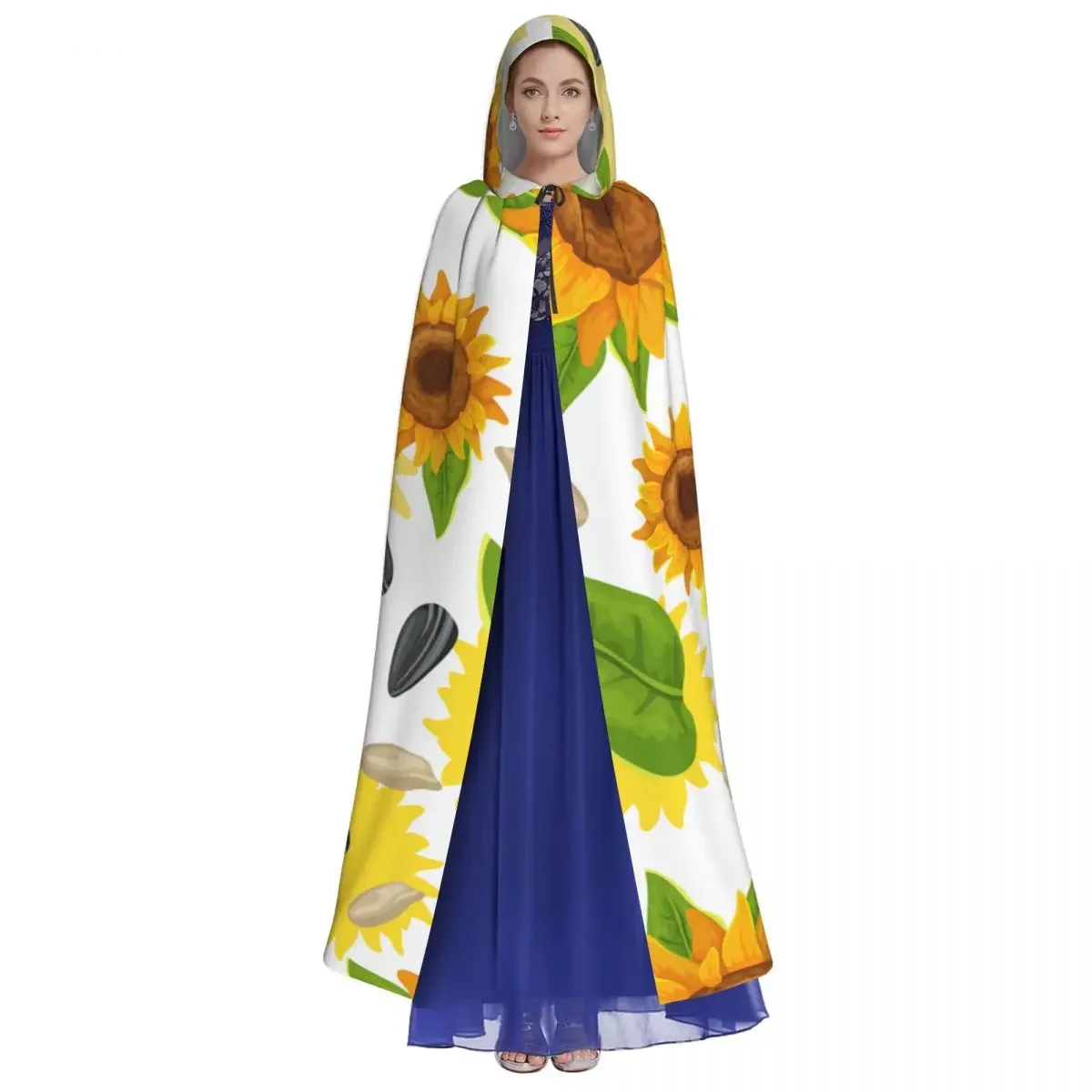 Sunflower Adult  Cape Hooded Medieval Costume Witch Wicca Elf Purim Carnival Party