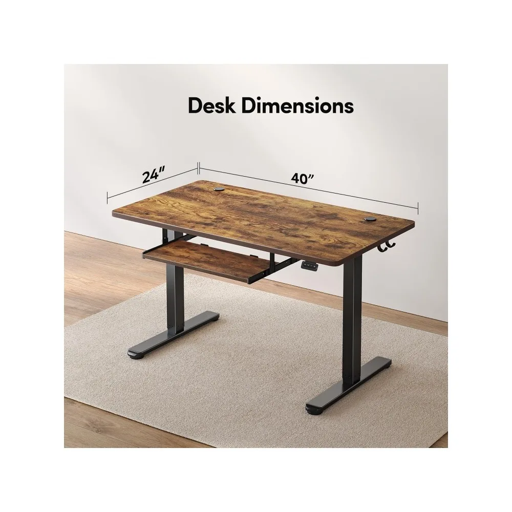 Standing Desk with Keyboard Tray, 40 × 24 Inches Electric Height Adjustable Desk, Sit Stand Up Desk, Computer Office Desk