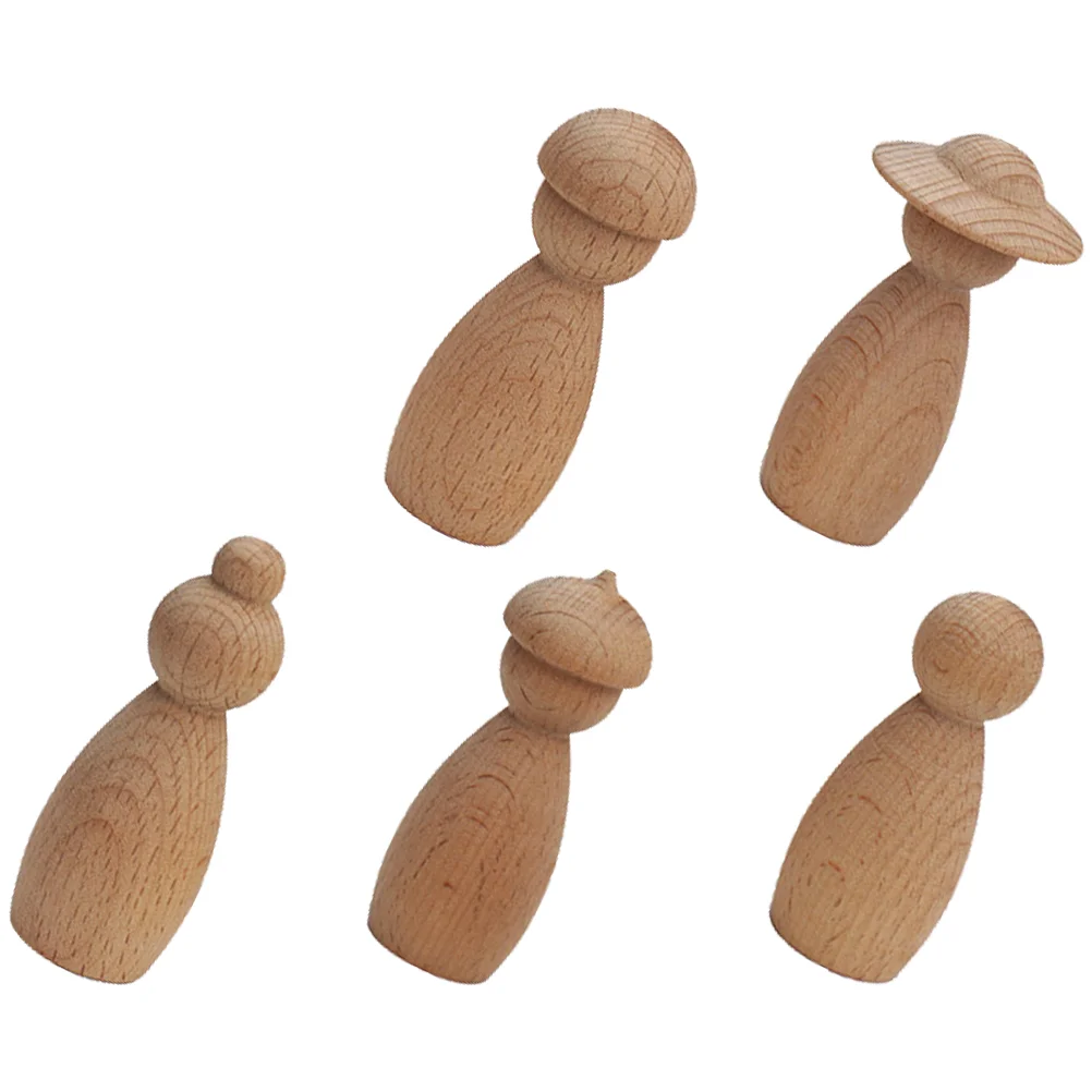 5 Pcs Nail Wooden Puppet Dad Puppets Decorative Peg People Garden Layout Ornaments