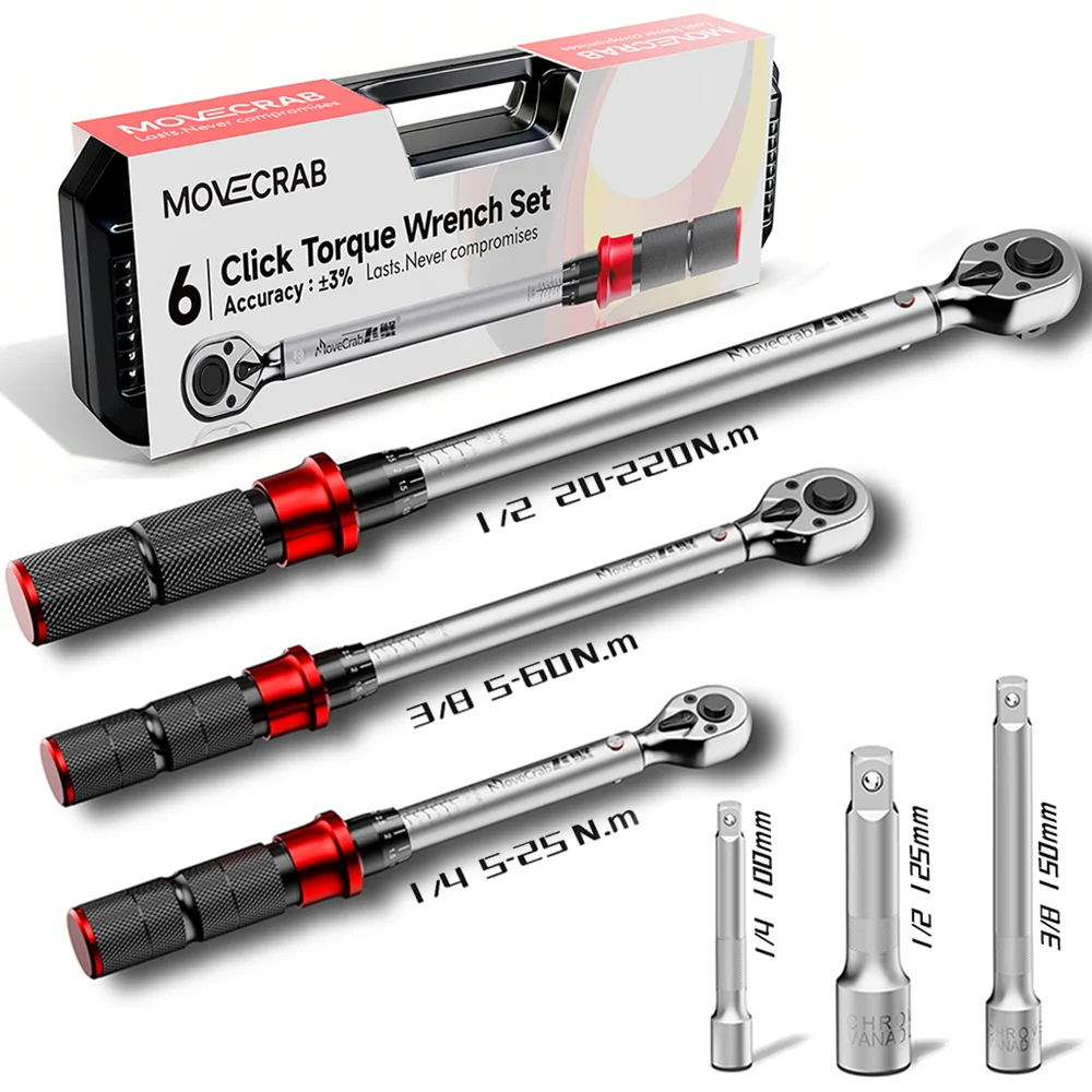 MoveCrab Mechanische Momentsleutelset 6 Stuks 5-220N.m voor Fiets Motor Auto Industriële Reparatie Gereedschapset
