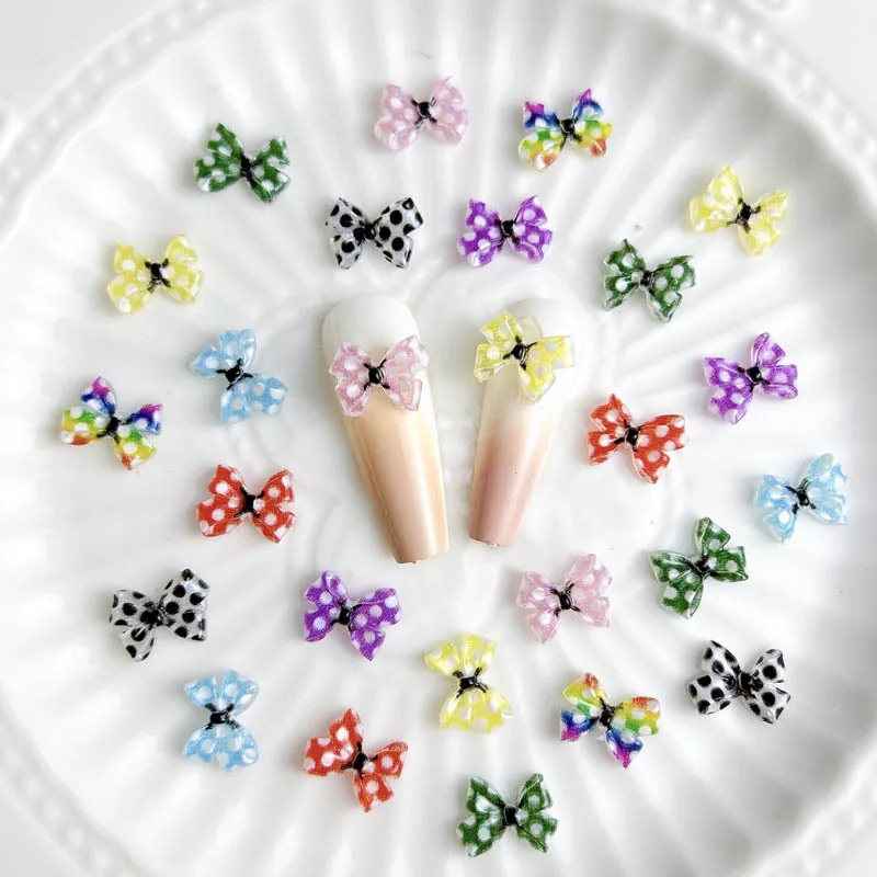 3D 레트로 도트 활 네일 아트 장식, 클래식 나비 매듭 네일 참, 수제 DIY 매니큐어 액세서리 공예, 50 개