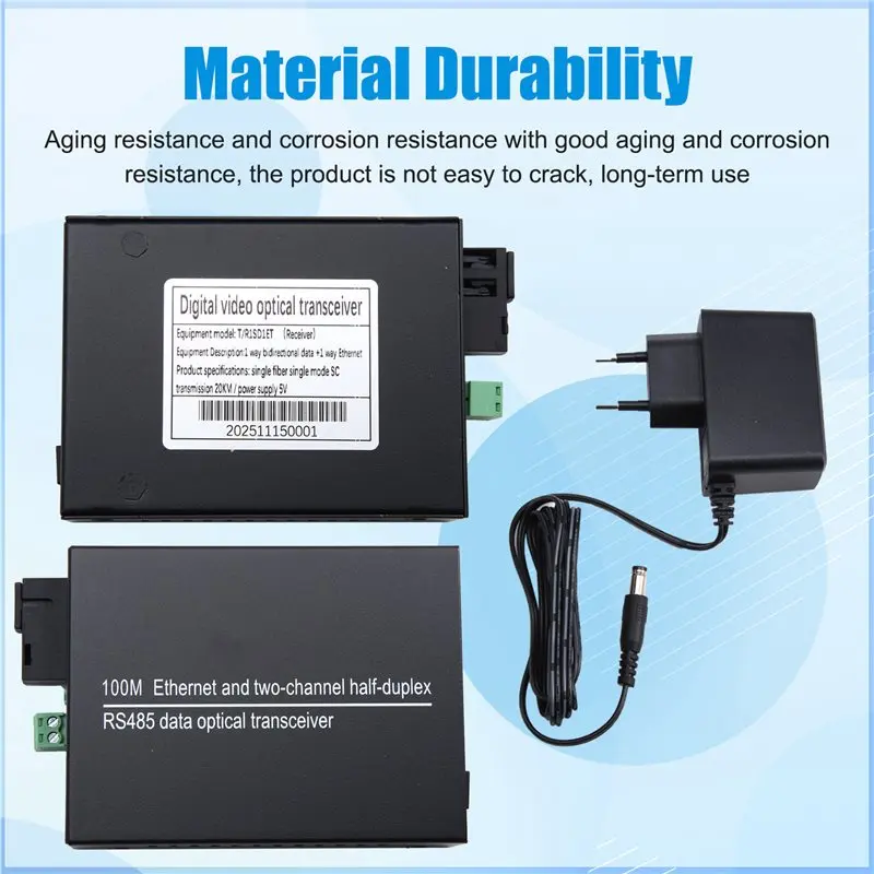 AT82-RS485 محول موسع البيانات عبر جهاز إرسال واستقبال الألياف الضوئية، زوج واحد بما في ذلك 10/100 ميجابت في الثانية إيثرنت SM SX EU PLUG