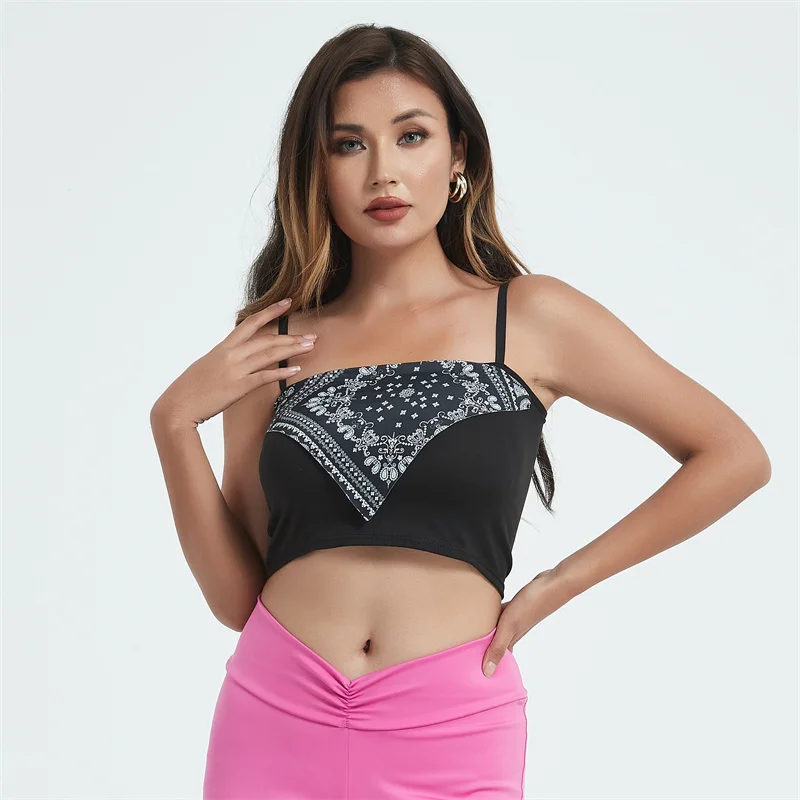 Sexy Streetwear Printing Cute Crop Tops For Women Short Black Summer Cami Under Shirt Bras Fashion Clothes Corset Top B3001