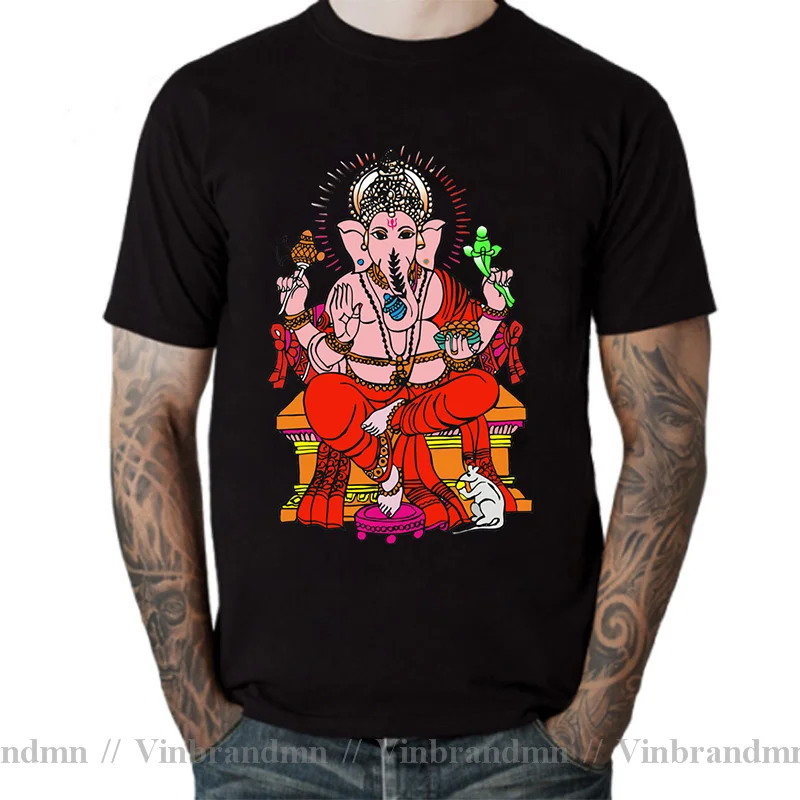 Ganesha 3D T Shirt Men's Cotton Awesome T-Shirts Round Collar Shiva Hindu God India Lingam Tee Short Sleeve Clothing Summer Tops