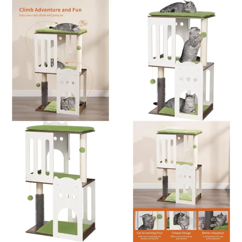 

Трехуровневая лежанка-когтеточка для кошек 43,7 дюйма с большой платформой и двумя сизалевыми столбиками для царапания 19,7 дюйма, белая