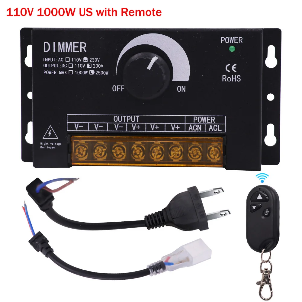 AC110V/220V Dimmer Enkele Kleur Led Strip Licht Verstelbare Helderheid Controller Voor Pcb Breedte 6/8/12/15Mm Met Eu/Uk/Au/Us Plug