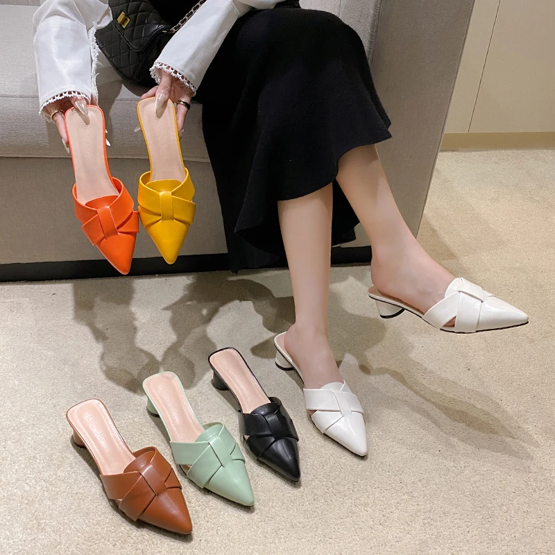 Summer Riband Decoration Slippers Women Fashion High Quality Round Heel Shoes Casual Sweet High Heels Plus Size 42 Women Sandals