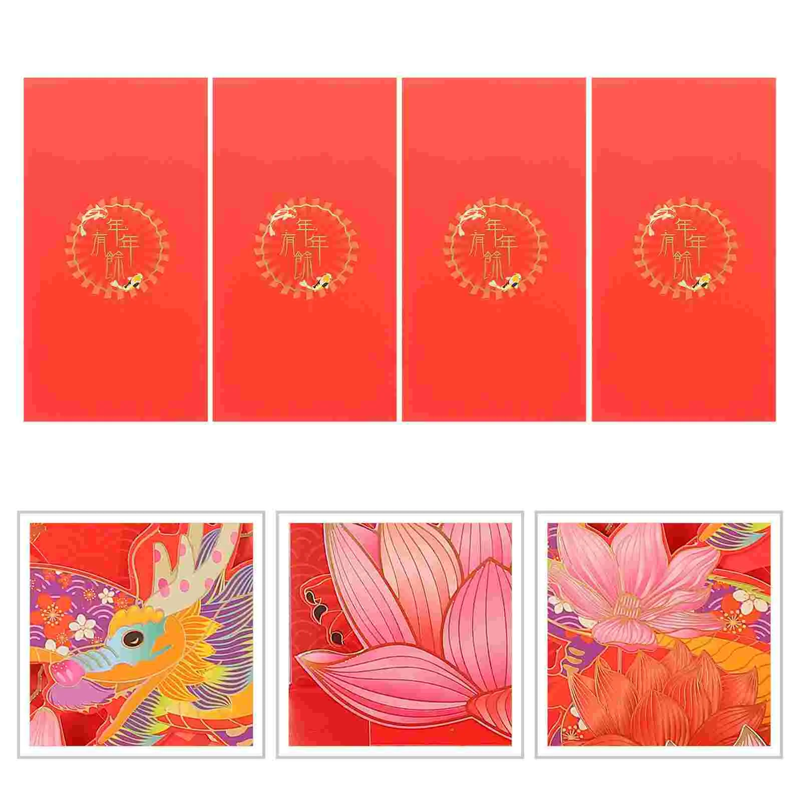 4Pcs Money Red Packets 2024 Year Red Envelopes Spring Festival Envelopes Chinese Style Lucky Money Bags