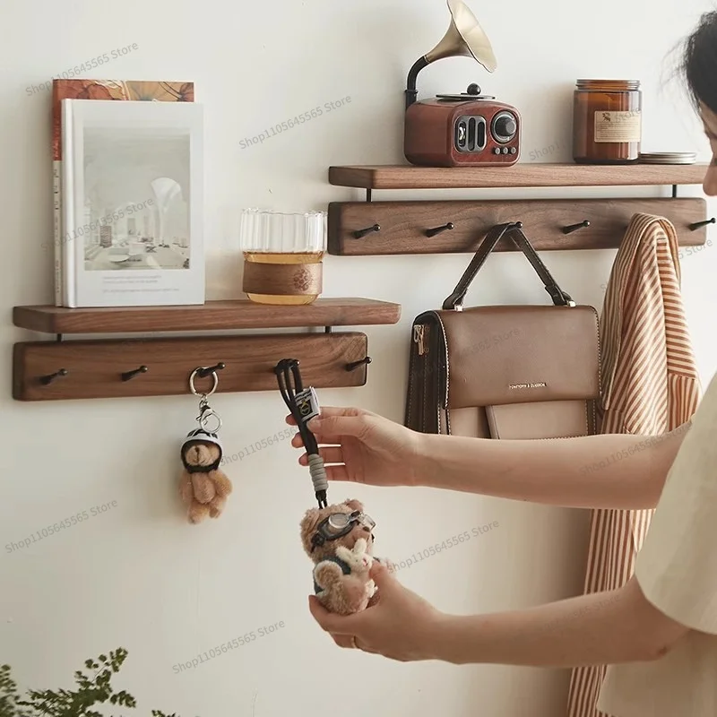 For  Solid Wood Hangers for Household Use, Brass Hooks for Storage Rack