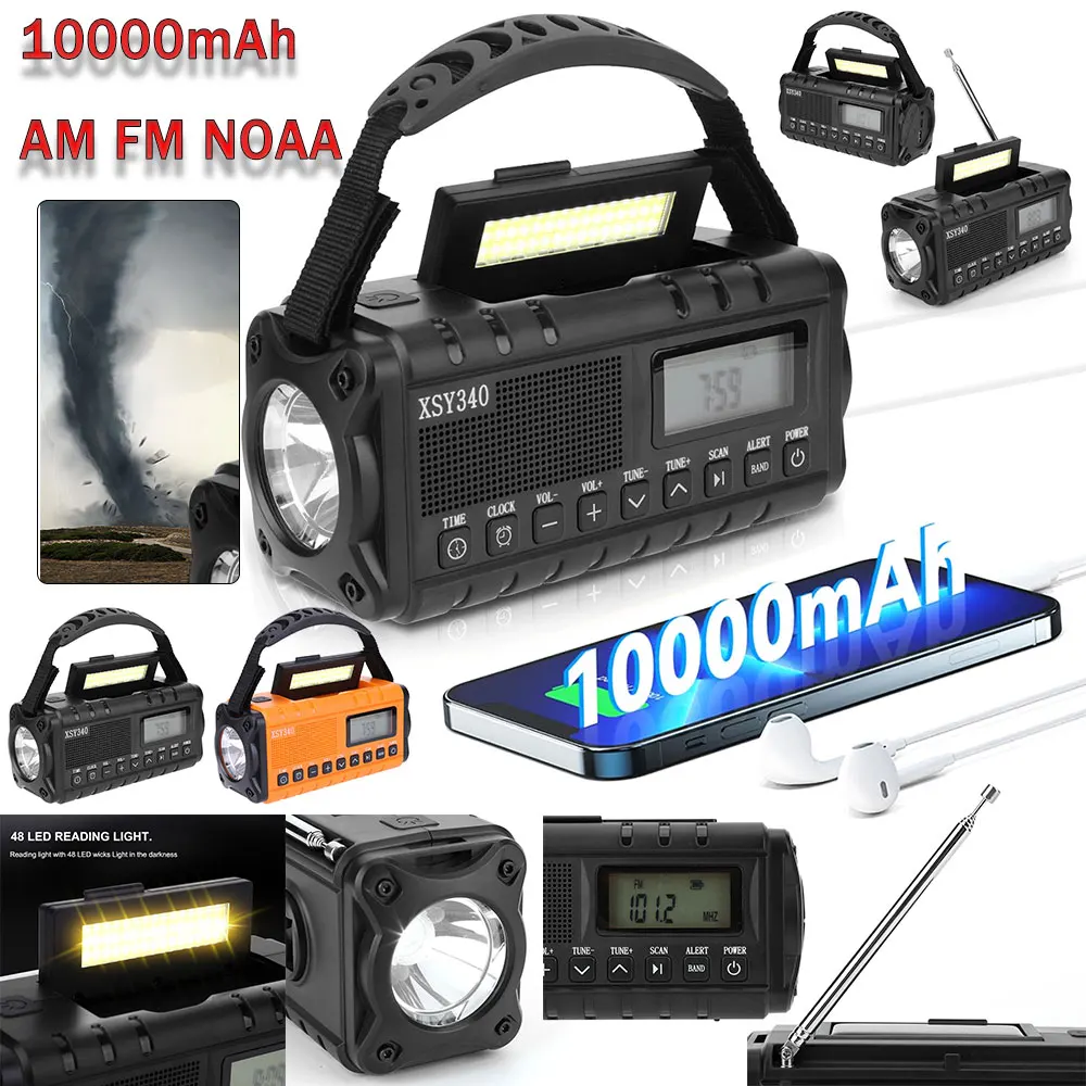 

10000mAh Emergency radio Emergency Hand Crank Radio 4 Ways Powered Emergency Weather Radio fm Reading Lamp SOS רדיו על סוללות