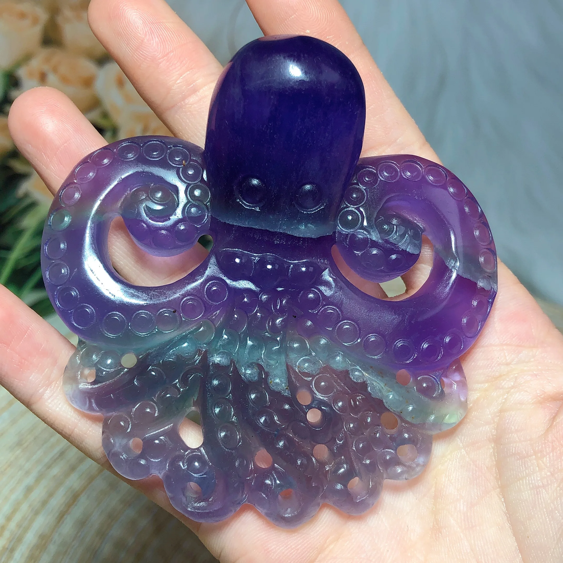 

High Quality Natural Crystals Fluorite Octopus Animal Carving Healing Energy Mineral Ore Home Decorations Gift Room Decor