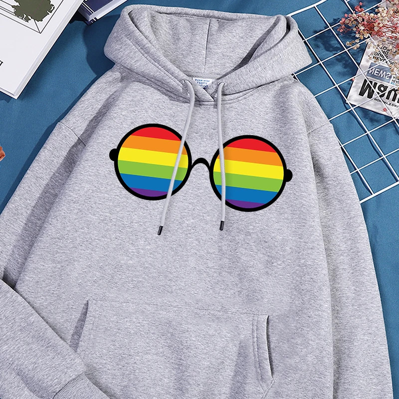 

Rainbow Glasses Printed Hoodie Men'S Fashion Machine Washable Sweatshirts Unisex Fleece Hoodies Streetwear Comfortable Clothes