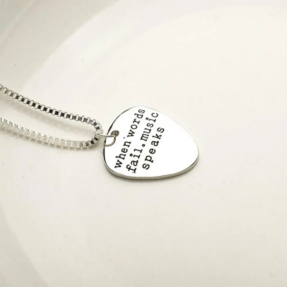 Pendant Necklace Jewelry Men Women When Words Fail Music Speaks Guitar Pick Jewelry