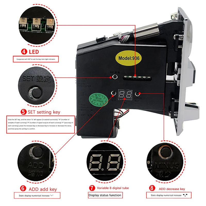 1Pc 616 Multi Coin Slot Acceptor Electronic Roll Down Coin Acceptor Selector Mechanism Arcade Game Ticket Vending Machine