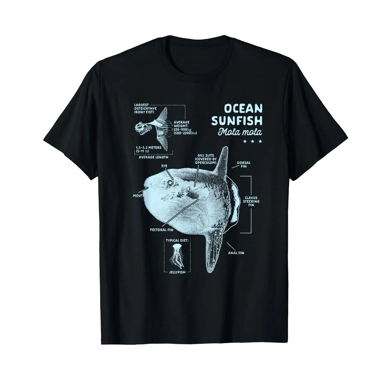 Ocean Sunfish Lover Mola Anatomy T Shirt vintage Washed Soft fashion Comfortable Casual Breathable Slightly Unisex