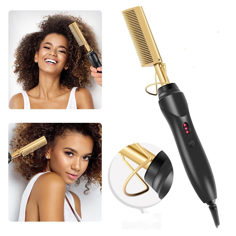 Multipurpose Curly Hair Straightening Copper Comb Wet and Dry Electric Heated Copper Comb Quick Heating Styling Comb