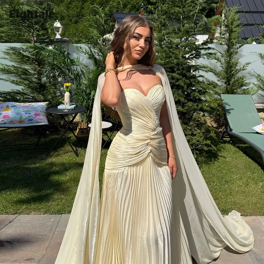 Eightale Abendkleider mit Herzausschnitt und Falten, gelb, maßgeschneidert, A-Linie, bodenlang, Krepp, Meerjungfrau, Abschlussball, Partykleid, Vestido De Fiesta