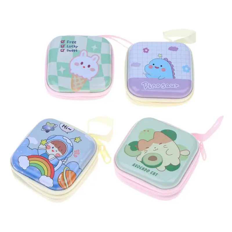 Cute Cartoon Print Tin Snuff Box Bear Fruit Coin Purse Cat Dog Data Cable Storage Daily Use