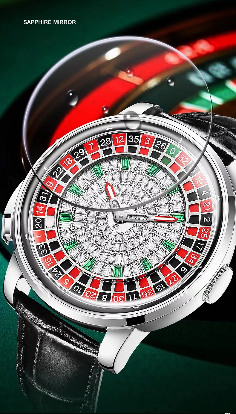 ساعة هانبورو أوتوماتيكية للرجال 46 ملم ساعة يد ميكانيكية قابلة للتدوير لعبة الروليت قرص ياقوت مضيء