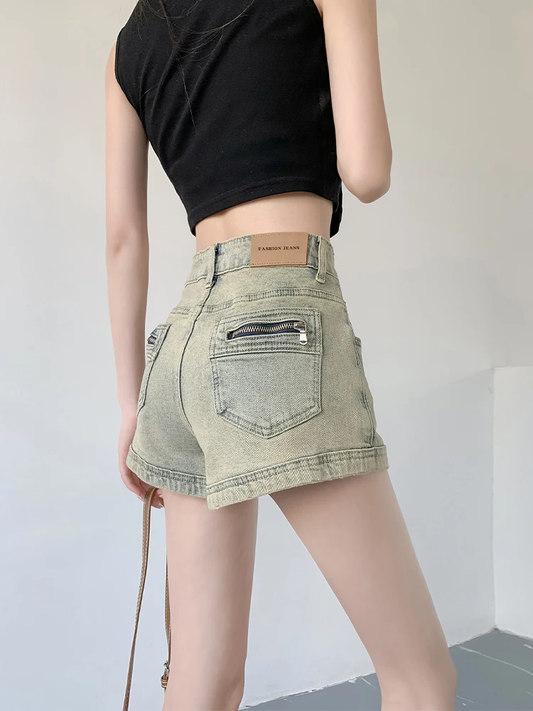 

American Retro High Waist Denim Shorts Women Summer 2024 New Tight Fit A-Line Skirt Hot Pants Cool Feeling