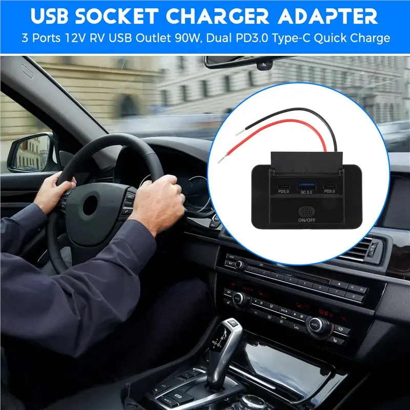 Must Have 2PCS 3 Ports 12V RV USB Outlet 90W, Dual PD3.0 Type-C Quick Charge 72W & USB QC3.0 18W Panel Wall Mount Durable Easy I