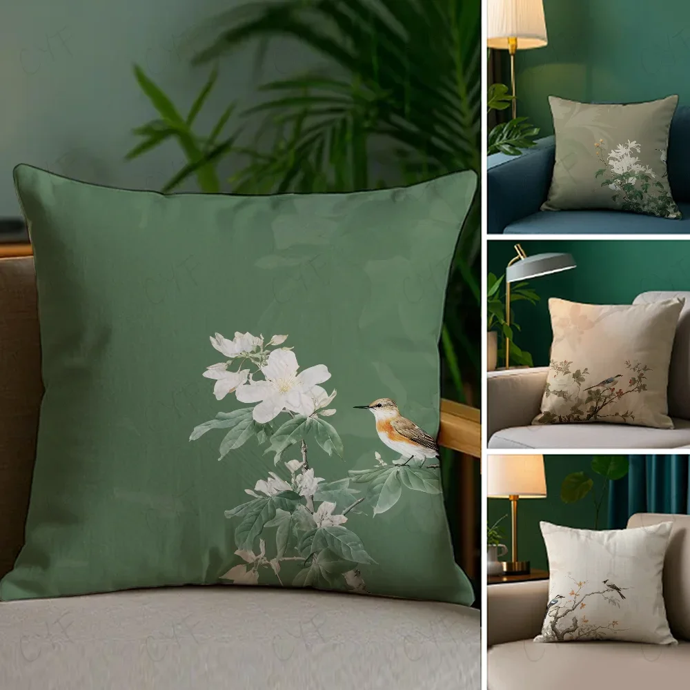 Chinese style flower Flower and bird printing Pillow Case Pillowcase Anti-dustmite Pillow Invisible zipper silky short plush Sof