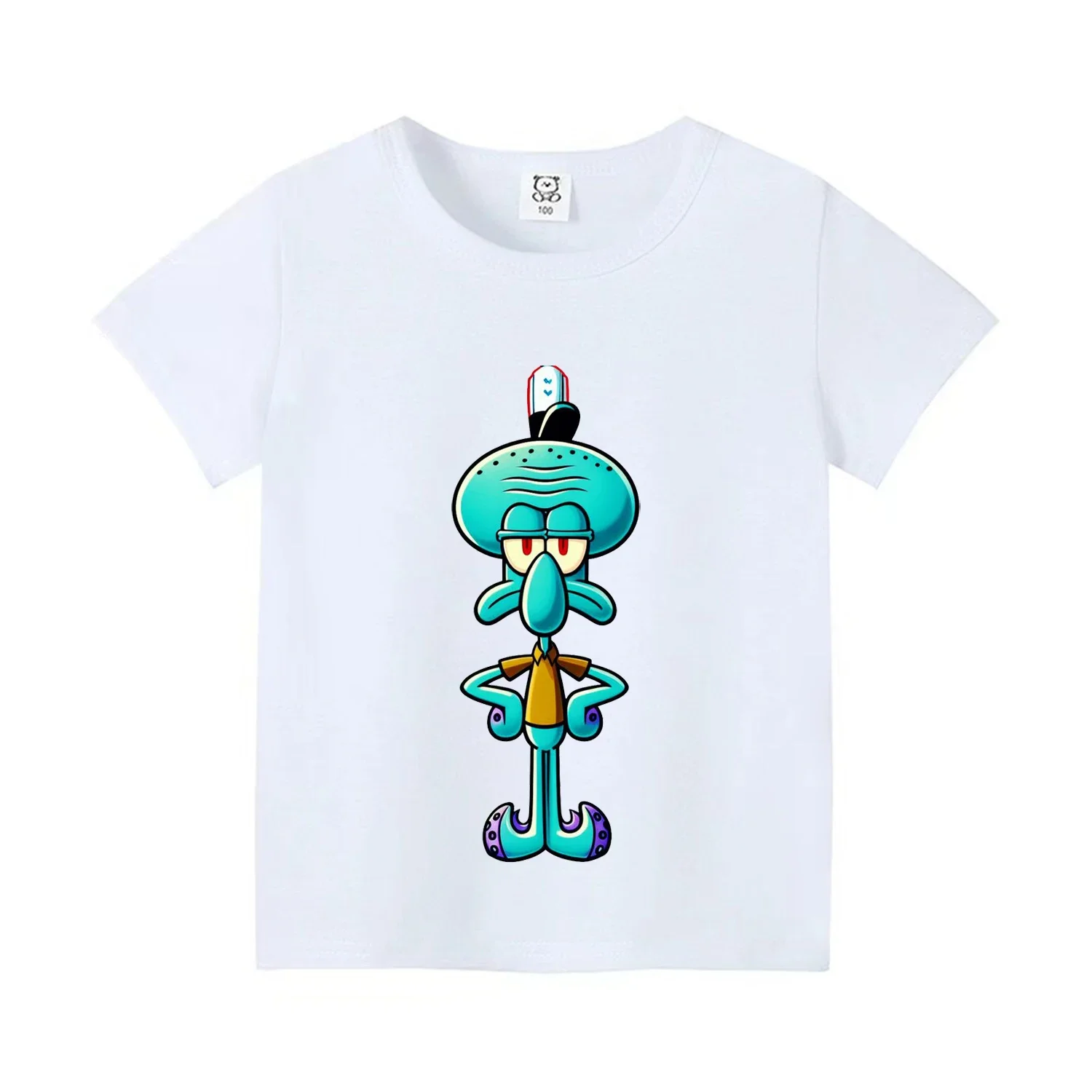 2024 Children Short-Sleeved T-Shirt 100% Cotton Boy Girl Clothes Parent-Child Casual Wear Kids 3D Squidward Print SportTops