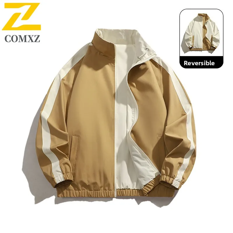 

EiAO Jacket Vintage Colorblock Reversible Men Women Stand Collar Workwear Coat Windproof Waterproof Streetwear Style 2025