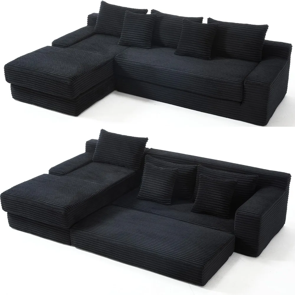 أرائك سحابة مقطعية على شكل حرف L لغرفة المعيشة مع إسفنج الذاكرة وإطار فولاذي بدون تجميع سرير أريكة قابل للتحويل، سروال قصير