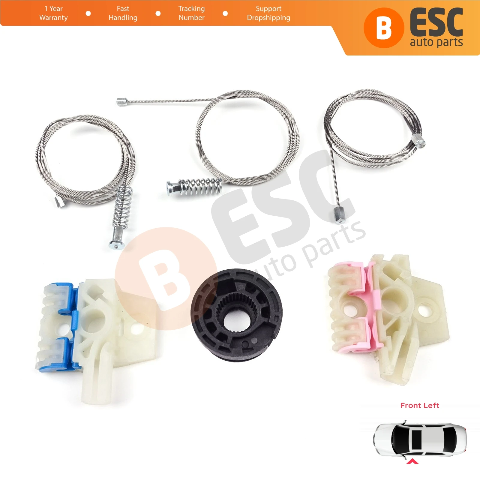 ESC Auto Parts EWR5056 Electrical Power Window Regulator Repair Kit Front Left Door Side for VW Golf MK7 4/5 Door 2014