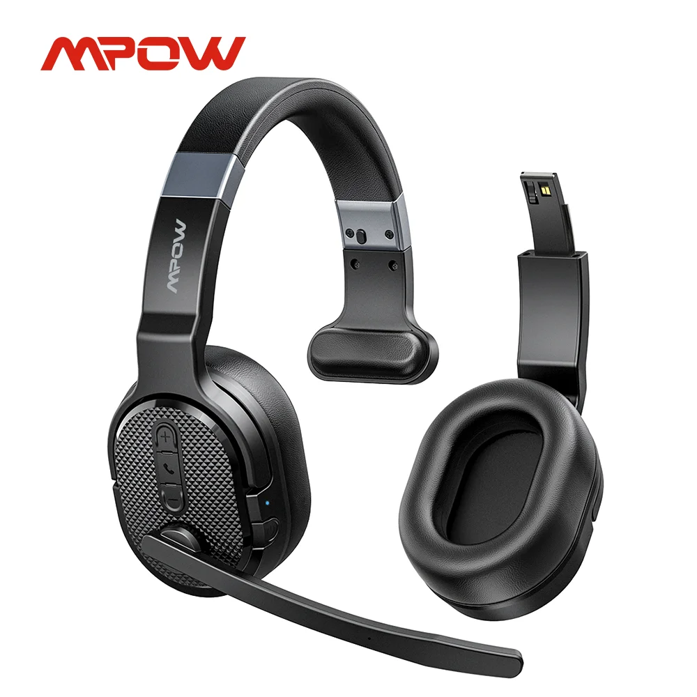 Mpow E65 2 in 1 Wireless Headphones Bluetooth 5.3 Dual/Single Office Headset with Microphone&Mute Switch 35H for Trucker Driver