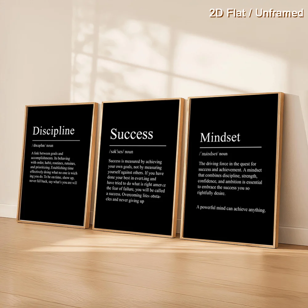 （Noframe 3PCS)-2D Flat, 2D Flat, Set of 3 Unframed Art Prints Focused on Discipline, Featuring Success-Themed Wall Posters, M